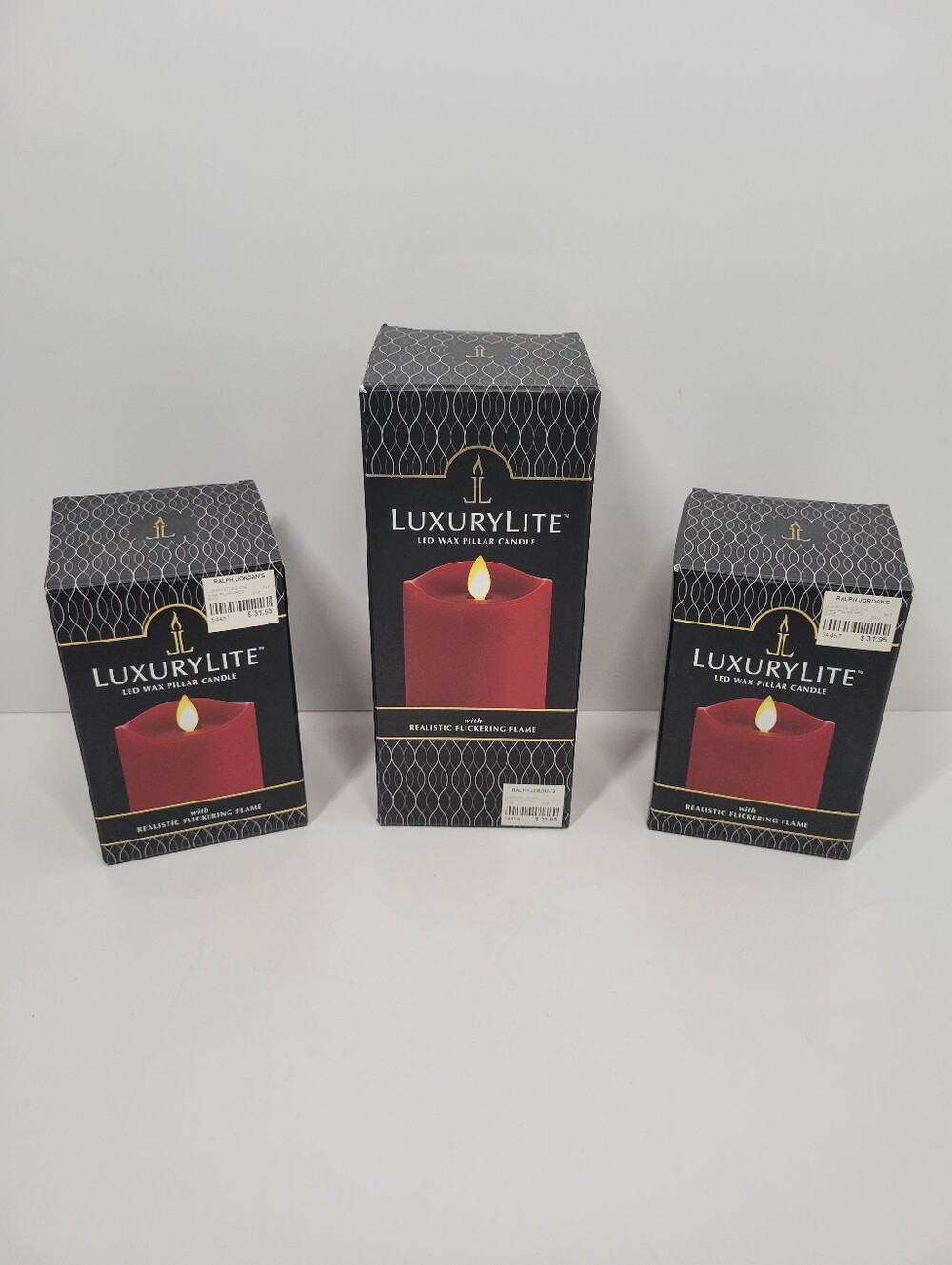 Luxury Lite Red Flameless LED Timer Real Wax Pillar Candle Set Of 3 Tested